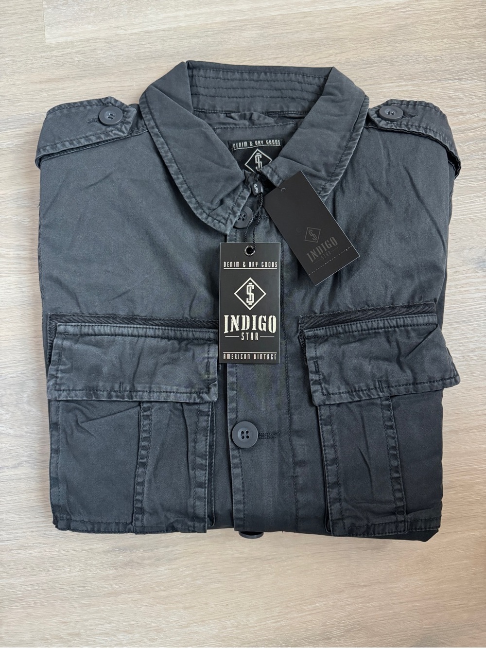 Indigo Star Major Military Field Jacket Dark Gray Utility Patch Pocket Coat